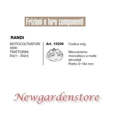 Frizione monodisco 15296 RANDI motocoltivatore 3600 trattorino R421 424 184mm | NewgardenParts.com