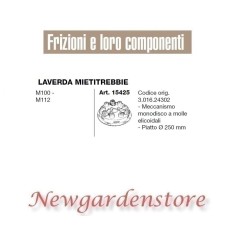 Frizione monodisco 15425 250mm compatibile LAVERDA MIETITREBBIE M100 M112 | NewgardenParts.com