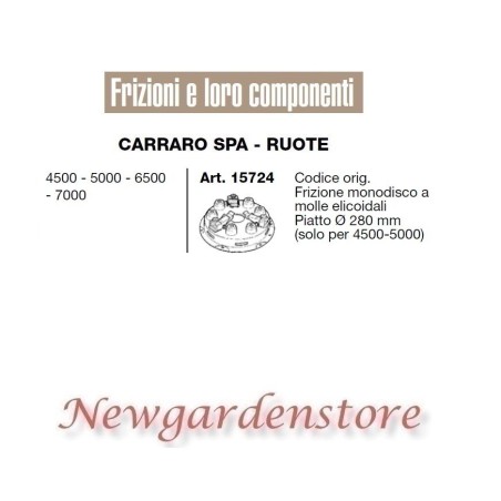 Frizione monodisco 15724 trattore compatibile CARRARO 4500 5000 piatto 280mm | NewgardenParts.com