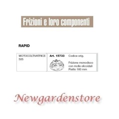 Embrague monoplato 15733 motocultor 505 compatible RAPID plano 160mm | NewgardenParts.com
