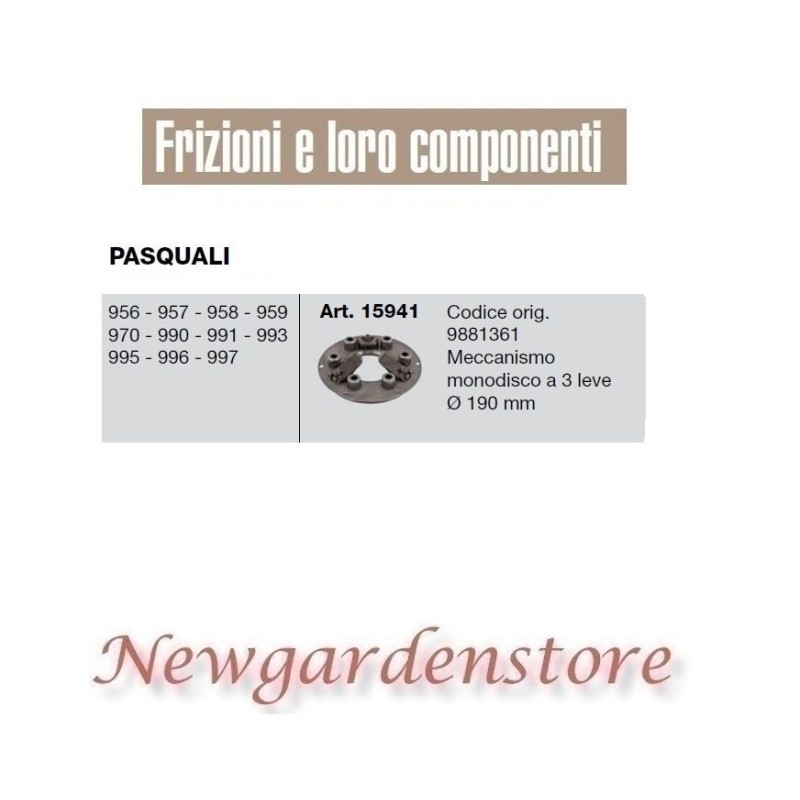 Frizione monodisco 15941 3 leve motocoltivatore PASQUALI 956 957 958 959 970 990