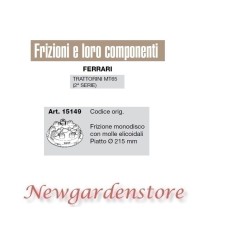 Einscheibenkupplung kompatibel Platte 215 Traktor MT65 2. Serie FERARRI | NewgardenParts.com