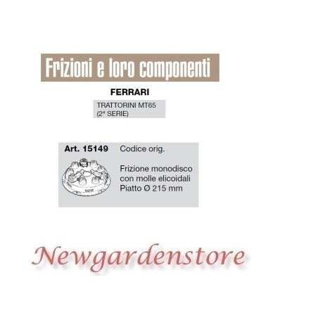 Frizione monodisco compatibile piatto 215 trattorino MT65 2°serie FERARRI | NewgardenParts.com