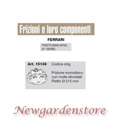 Single-disc clutch compatible plate 215 tractor MT65 2nd series FERARRI | NewgardenParts.com