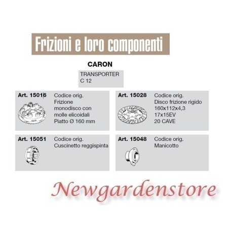 Frizione monodisco cuscinetto disco manicotto compatibile CARON TRANSPORTER C12 | NewgardenParts.com