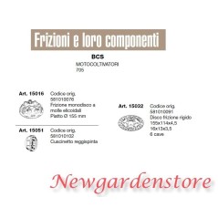 Frizione monodisco cuscinetto reggispinta disco rigido motocoltivatore 705 BCS | NewgardenParts.com