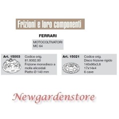 Frizione monodisco disco compatibile FERRARI motocoltivatore MC64 15003 15021 | NewgardenParts.com