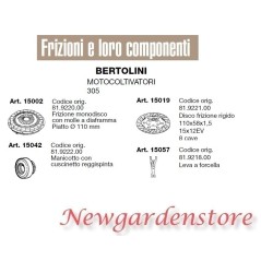 Frizione monodisco disco manicotto leva motocoltivatore 305 BERTOLINI 15002 | NewgardenParts.com