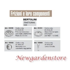 Frizione monodisco disco manicotto leva trattorino 530 BERTOLINI 15338 15332 | NewgardenParts.com