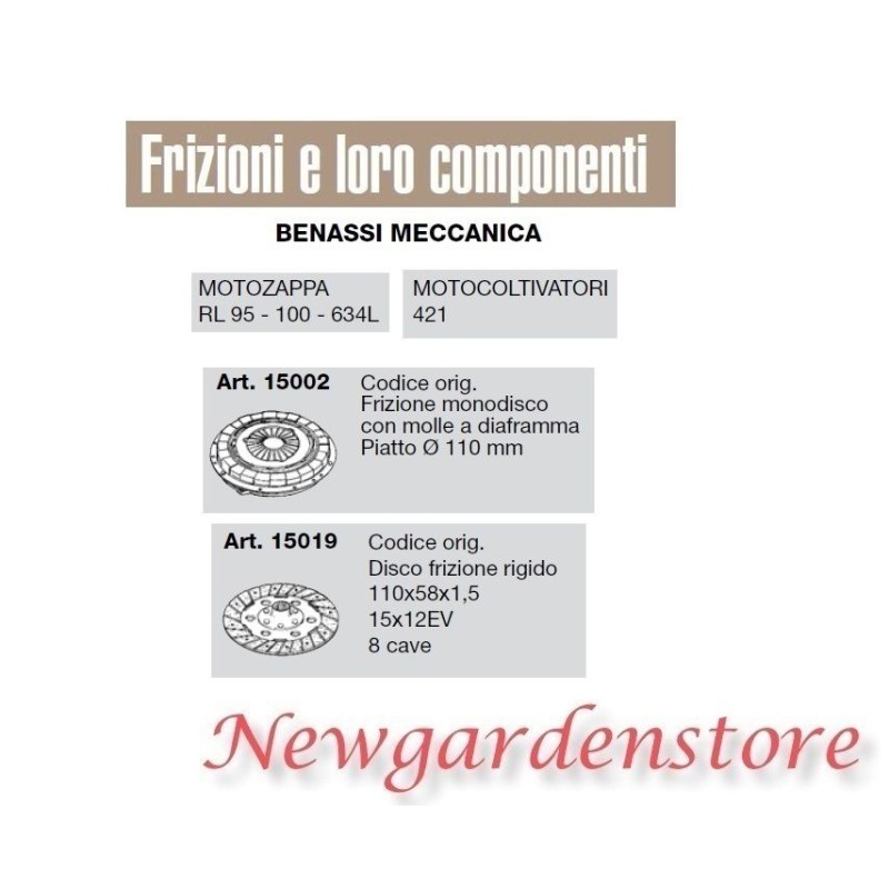 Frizione monodisco disco rigido motozappa RL motocoltivatore BENASSI MECCANICA