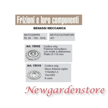 Frizione monodisco disco rigido motozappa RL motocoltivatore BENASSI MECCANICA | NewgardenParts.com