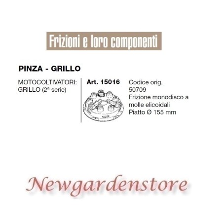 Frizione monodisco motocoltivatore GRILLO 2 serie 15016 PINZA GRILLO piatto 155 | NewgardenParts.com