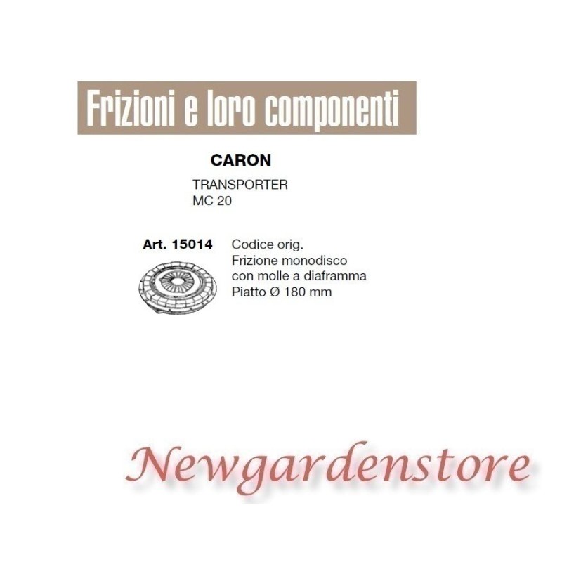 Frizione monodisco transporter MC20 compatibile CARON 15014 piatto 180