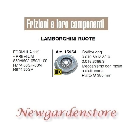 Frizione trattore 15954 LAMBORGHINI 350mm Formula 115 Premium 850 950 1050 1100 | NewgardenParts.com