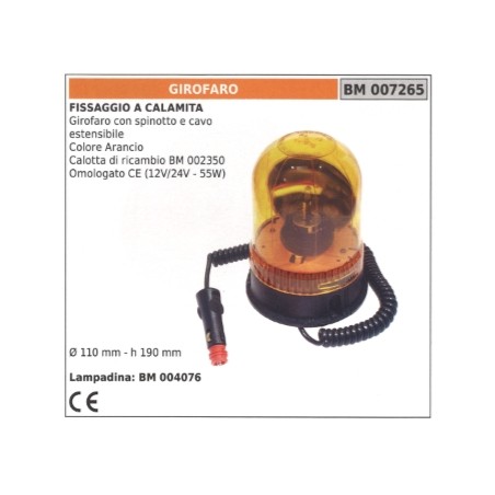 Girofaro colore arancio con spinotto e cavo estensibile 12V/24V - 55W Ø 110mm | NewgardenParts.com