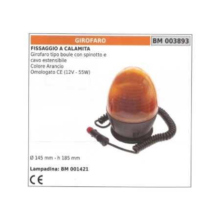 Girofaro tipo boule colore arancio con spinotto e cavo estensibile 12V - 55W | NewgardenParts.com