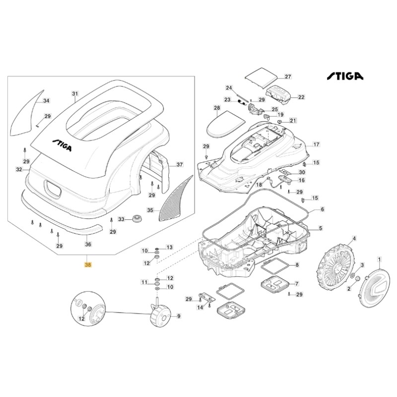 Gruppo calotta ORIGINALE STIGA a3000 rtk robot rasaerba tagliaerba 381119743/0