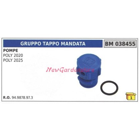 Gruppo tappo mandata UNIVERSALE pompa Bertolini POLY 2020 2025 038455 | NewgardenParts.com