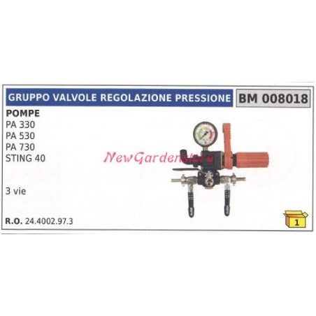 Gruppo valvola regolazione pressione UNIVERSALE pompa Bertolini PA 330 008018 | NewgardenParts.com