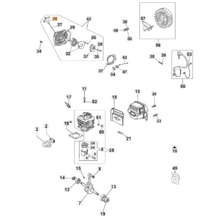 Impugnatura avviamento motosega modelli GS630 ORIGINALE OLEOMAC 097000064AR | NewgardenParts.com