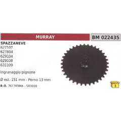 Ingranaggio pignone ø esterno 151mm Perno 13mm spazzaneve MURRAY 627107 - 627804 | NewgardenParts.com