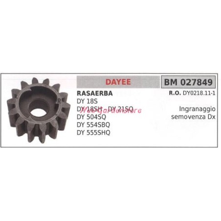 Ingranaggio ruota semovenza destro DAYEE rasaerba tagliaerba DY 18S SH 027849 | NewgardenParts.com