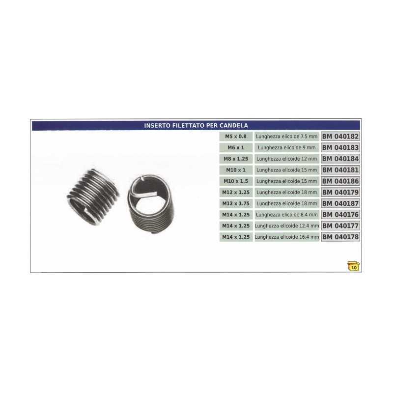 Threaded insert for spark plug M10 x 1.5 helix length 15 mm part no. 040186
