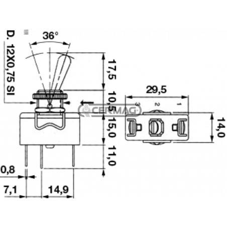 Interruttore a levetta unipolare a 2 attacchi faston OFF-ON 250V 15A 35921