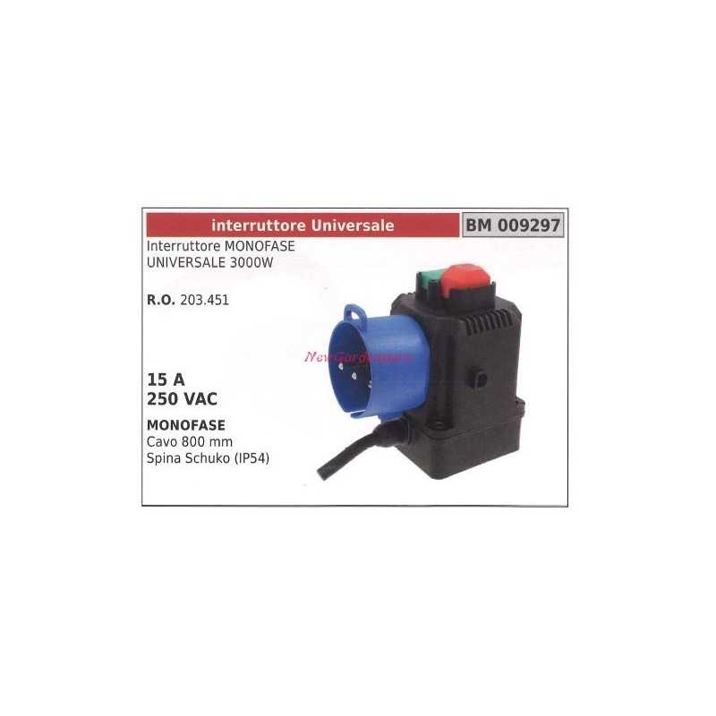 Single-phase safety switch UNIVERSAL 3000W cable 800mm 15A 250VAC 009297