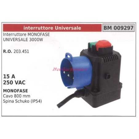 Single-phase safety switch UNIVERSAL 3000W cable 800mm 15A 250VAC 009297 | NewgardenParts.com
