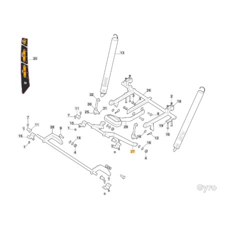 Asta posteriore piatto trattorino modelli GYRO500e ORIGINALE STIGA 387000325/0 | NewgardenParts.com