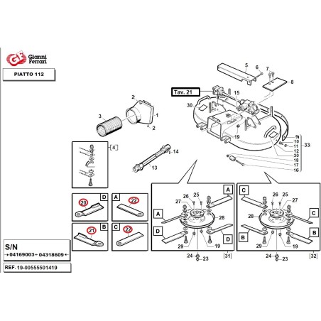 Kit 8 lame piatto trattorino GIANNI FERRARI PG112 PLAYGREEN 0051 0061 0090 0090 | NewgardenParts.com