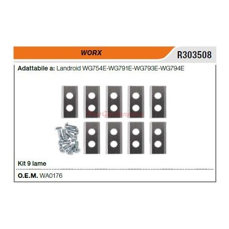 Kit 9 lame per robot WORX landroid WG754E R303508 | NewgardenParts.com