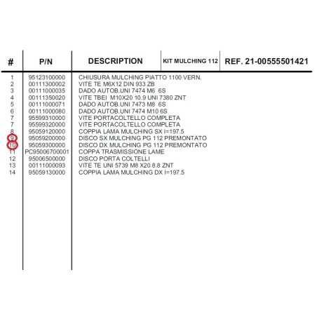 Left mulching disc PG112 pre-mounted + right mulching disc PG 112 pre-mounted