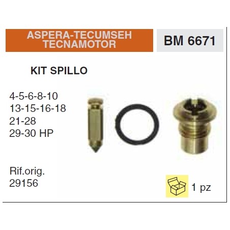 Kit spillo carburatore motore trattorino rasaerba ASPERA TECUMSEH 29156 006671 | NewgardenParts.com