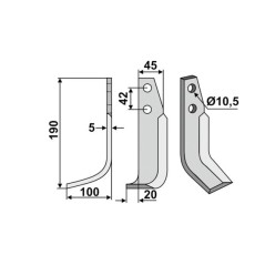 ORIGINAL GOLDONI Bogenmesser rechts für Fräsmaschine Länge 190 mm | NewgardenParts.com