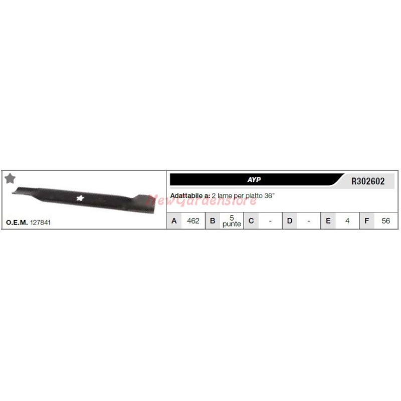 Lama AYP per trattorino tagliaerba rasaerba tosaerba 2 lame piatto 36" R302602