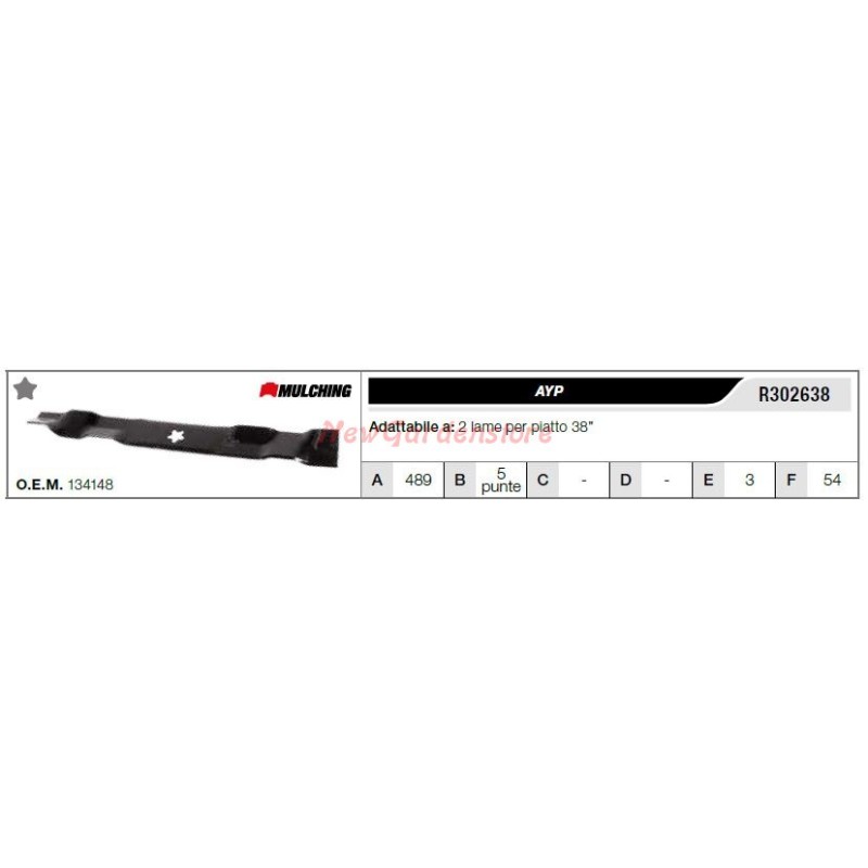 Lama AYP per trattorino tagliaerba rasaerba tosaerba 2 lame piatto 38" R302638