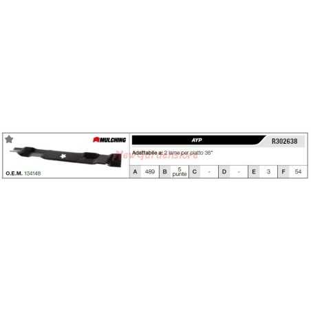 Cuchilla AYP para tractor cortacésped 2 hojas plana 38" R302638 | NewgardenParts.com
