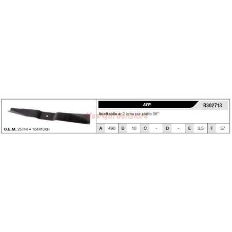 Cuchilla AYP para tractor cortacésped 2 hojas plana 38" R302713 | NewgardenParts.com