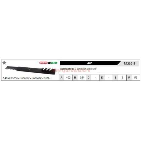 Cuchilla AYP para tractor cortacésped 2 cuchillas planas 38" R320013 | NewgardenParts.com