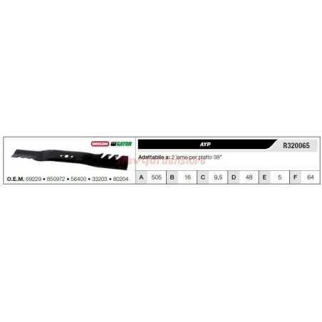 Cuchilla AYP para tractor cortacésped 2 cuchillas planas 38" R320065 | NewgardenParts.com