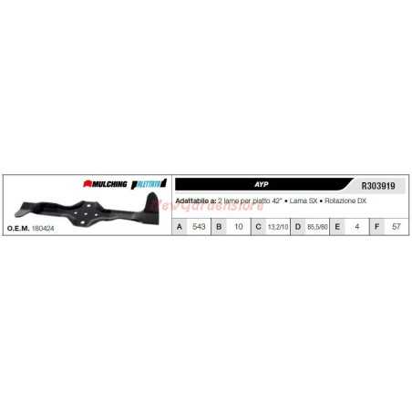Cuchilla AYP para tractor cortacésped 2 cuchillas planas 42" R303919 | NewgardenParts.com