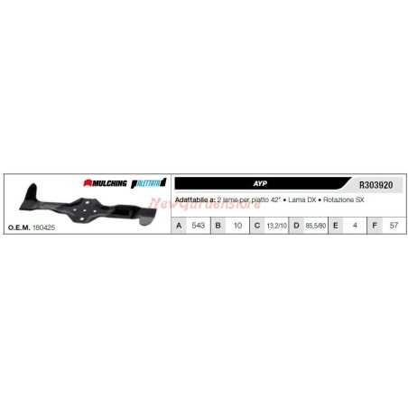 Cuchilla AYP para tractor cortacésped 2 cuchillas planas 42" R303920 | NewgardenParts.com