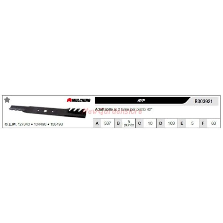 Lama AYP per trattorino tagliaerba rasaerba tosaerba 2 lame piatto 42" R303921 | NewgardenParts.com