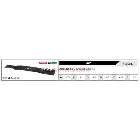 Cuchilla AYP para tractor cortacésped 2 cuchillas planas 42" R320017 | NewgardenParts.com