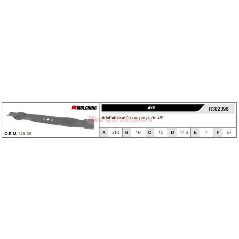 AYP Klinge für Rasentraktor Rasenmäher 2 Klingen flach 48" R302398