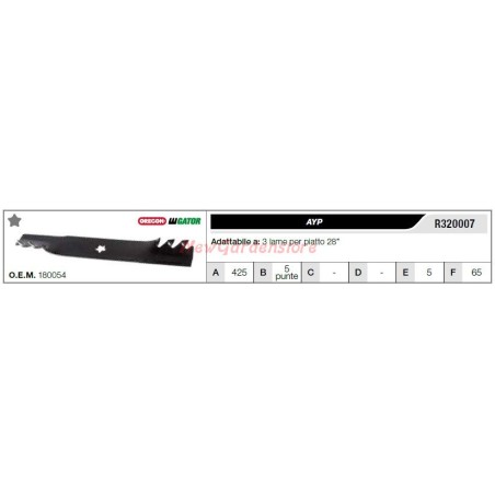 Lama AYP per trattorino tagliaerba rasaerba tosaerba 3 lame piatto 28" R320007 | NewgardenParts.com