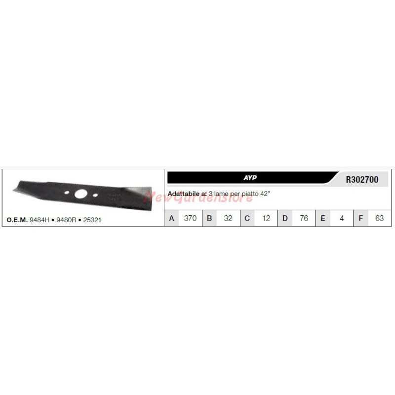 AYP blade for lawn tractor lawnmower mower 3 blades flat 42" R302700