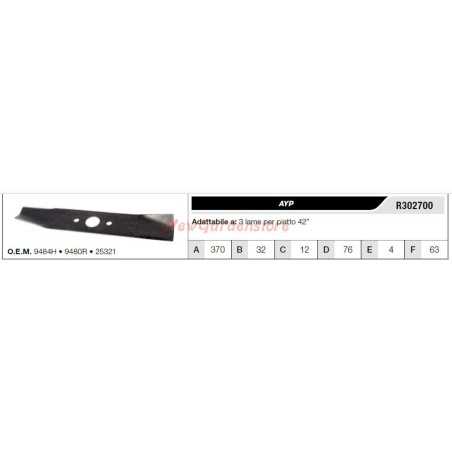 Cuchilla AYP para tractor cortacésped 3 cuchillas planas 42" R302700 | NewgardenParts.com